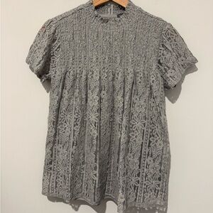 Kate & Mallory Charcoal Floral Lace Top